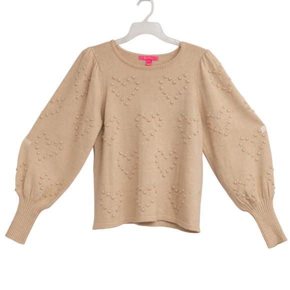 Lilly Pulitzer Sweaters - Lilly Pulitzer Sweater Gold Heart Bobble Knit Puff Sleeve Cropped Coquette Y2K